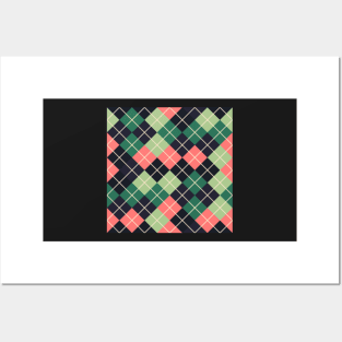 Argyle Pattern Green Pink and Navy Posters and Art